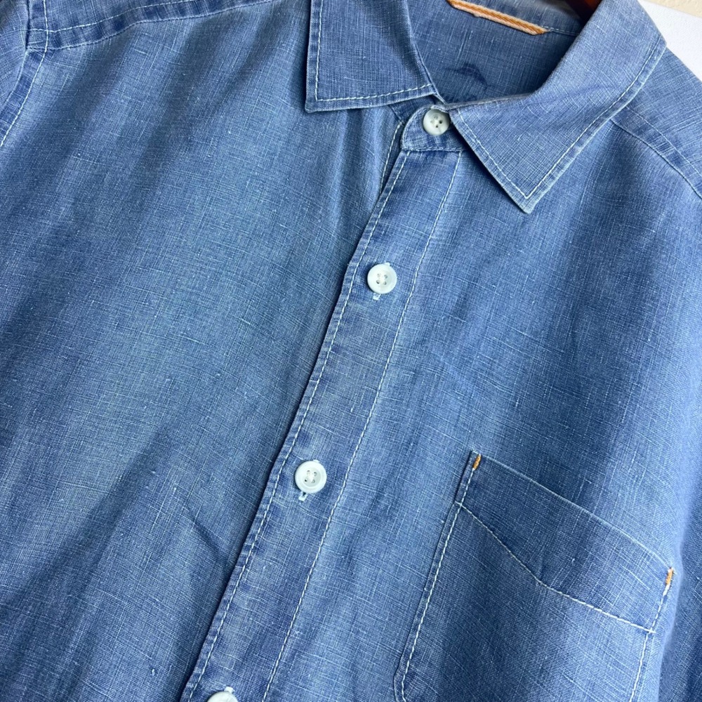 Tommy Bahama Linen Shirt Men Long Relax Sleeve Button Down Blue XL Marlin Pocket